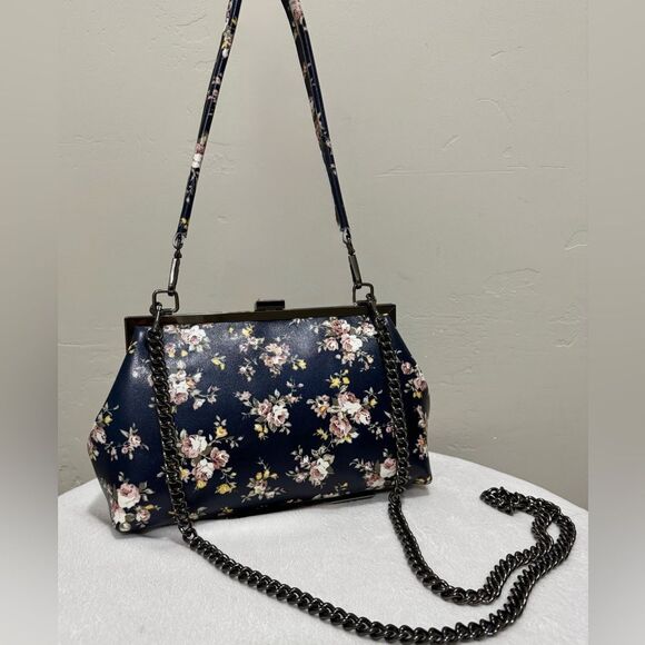 Floral Print Genuine Leather Handmade Push Lock  Shoulder Bag, Crossbody Bag - Picture 3 of 16